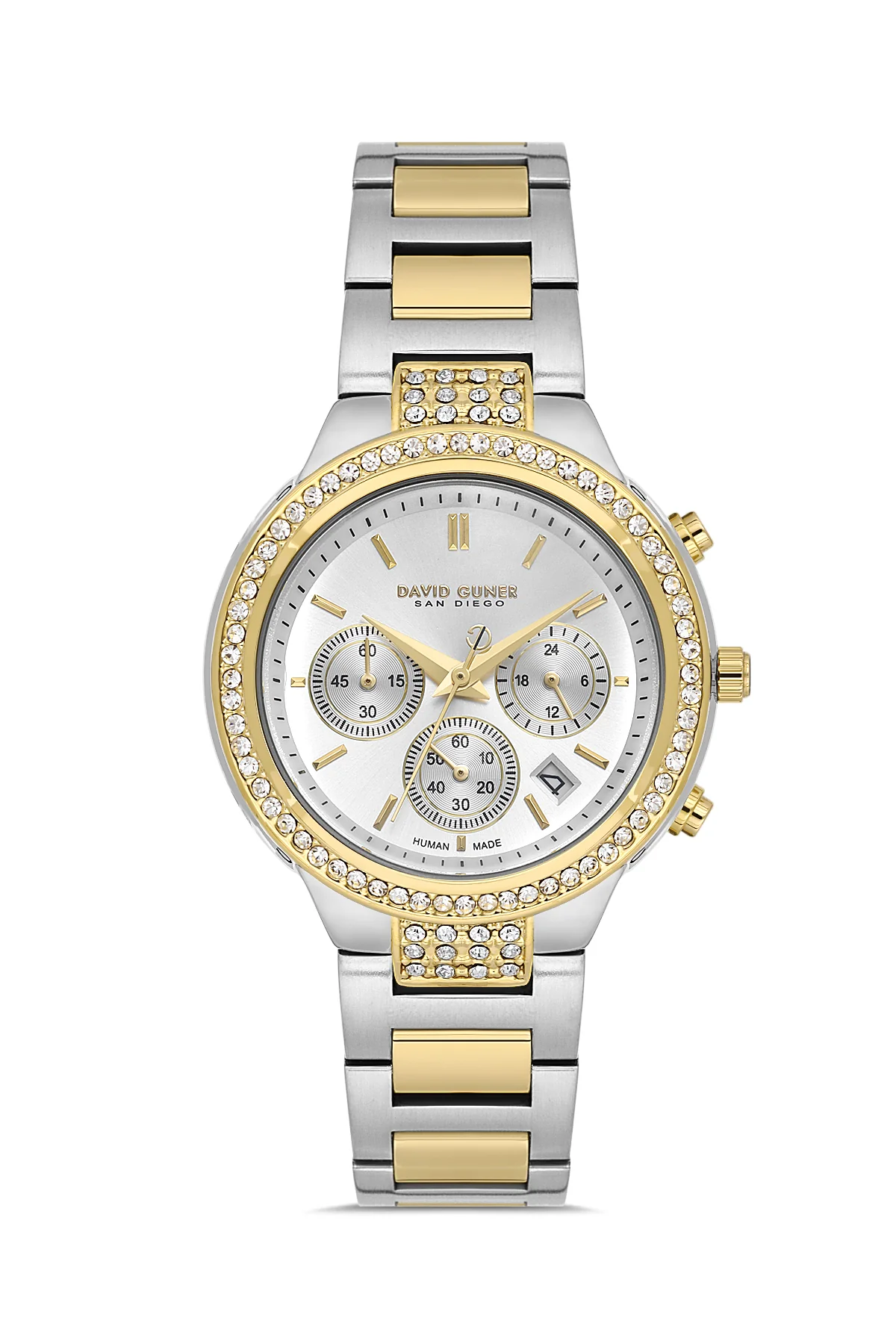 DAVID GUNER Kadın Kol Saati Sarı Beyaz Kaplama Gümüş Kadran Multi Fonksiyon DG-8876LA-D1