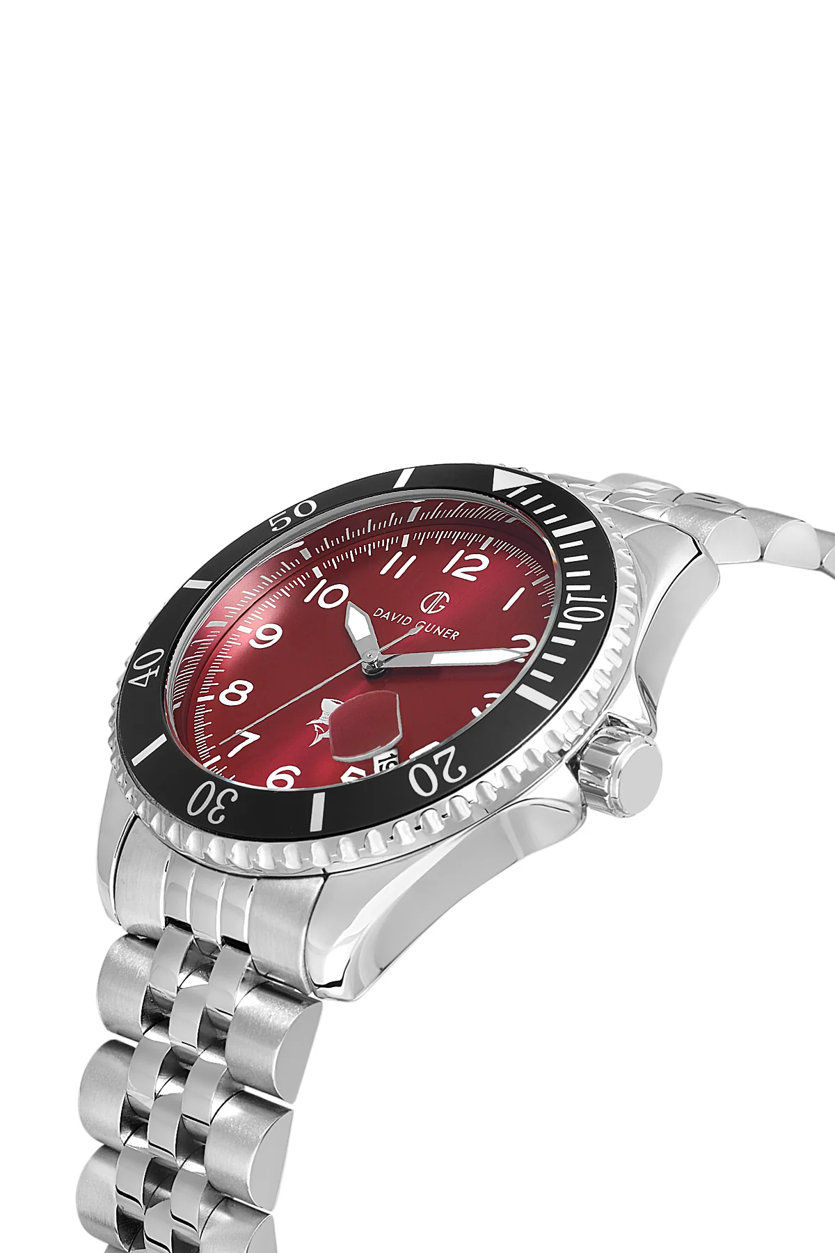DAVID GUNER Erkek Kol Saati Bordo Kadran Gümüş Kasa DG-8781GA-A8 - Image 3