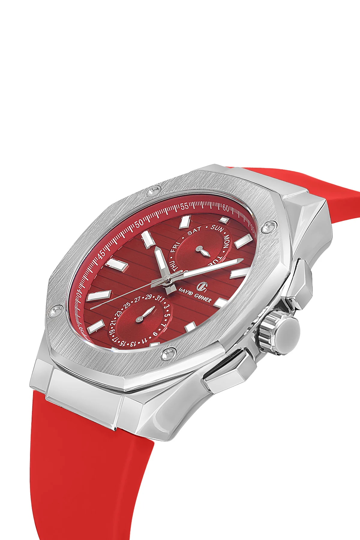 DAVID GUNER Erkek Kol Saati Kırmızı Kadran Gümüş Kasa DG-8705GD-ZL8 - Image 3