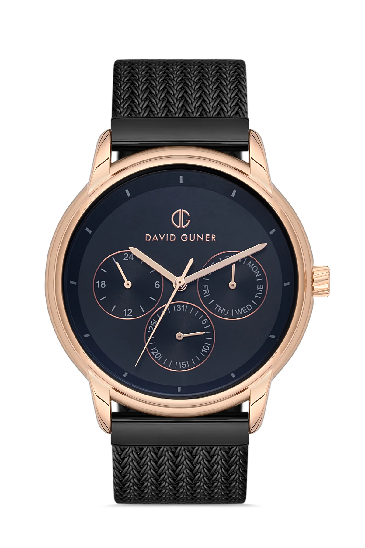 DAVID GUNER Erkek Kol Saati Siyah Kadran Rose ve Siyah Kasa DG-8294GC-R2