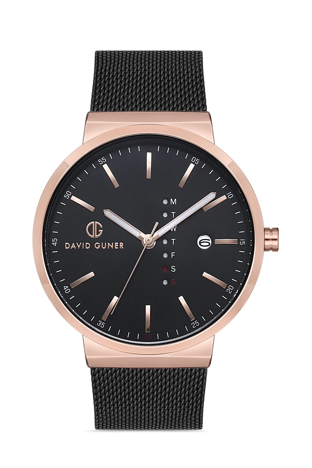 DAVID GUNER Erkek Kol Saati Siyah Kadran Rose ve Siyah Kasa DG-8240GC-R2
