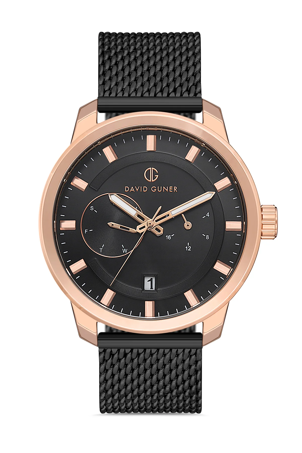 DAVID GUNER Erkek Kol Saati Siyah Kadran Rose ve Siyah Kasa DG-8305GC-R2