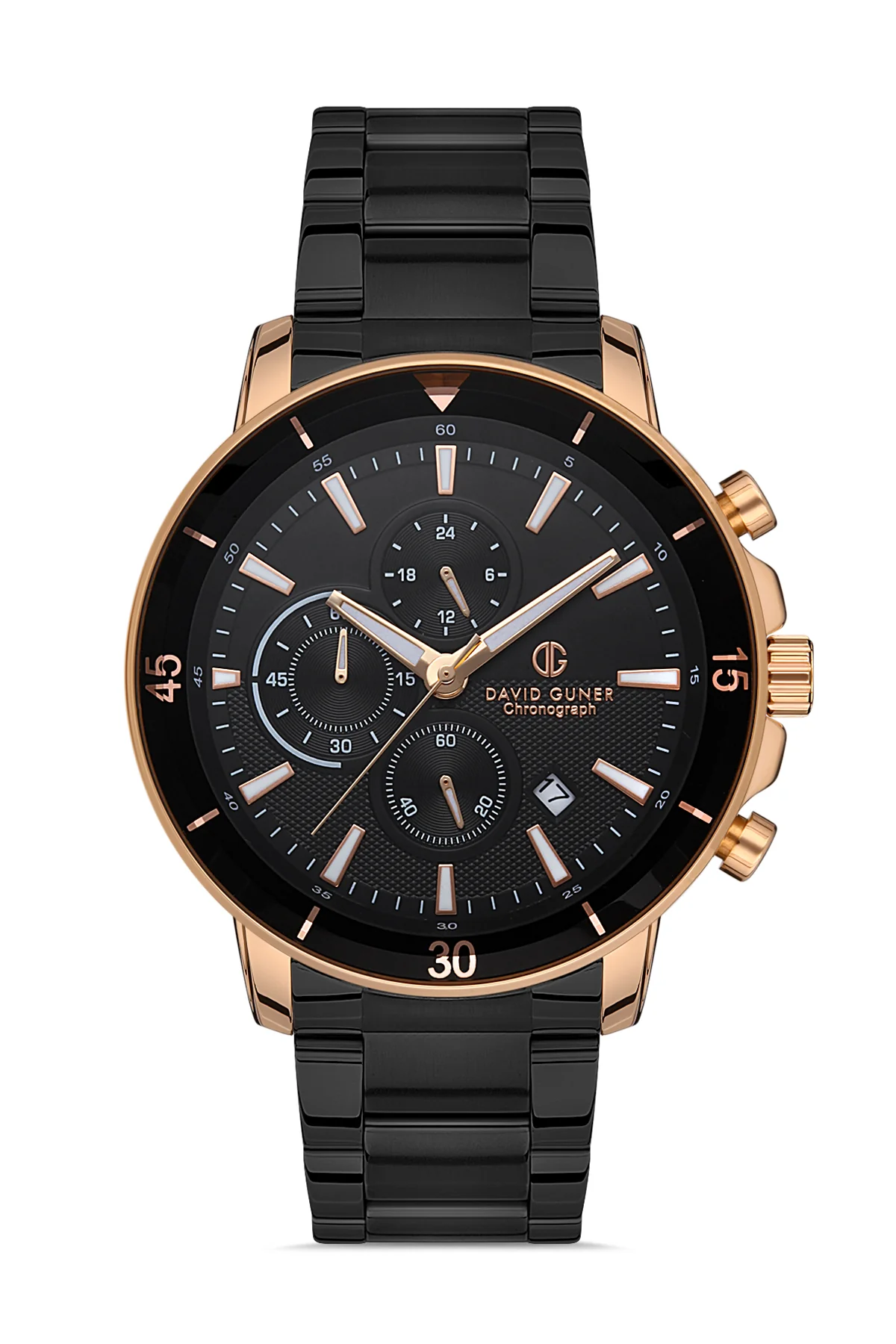 DAVID GUNER Erkek Kol Saati Siyah Kadran Rose ve Siyah Kasa DG-8090GA-R2